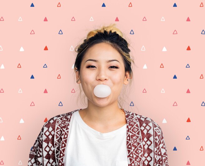 Young Girl Chewing Bubble Gum Concept