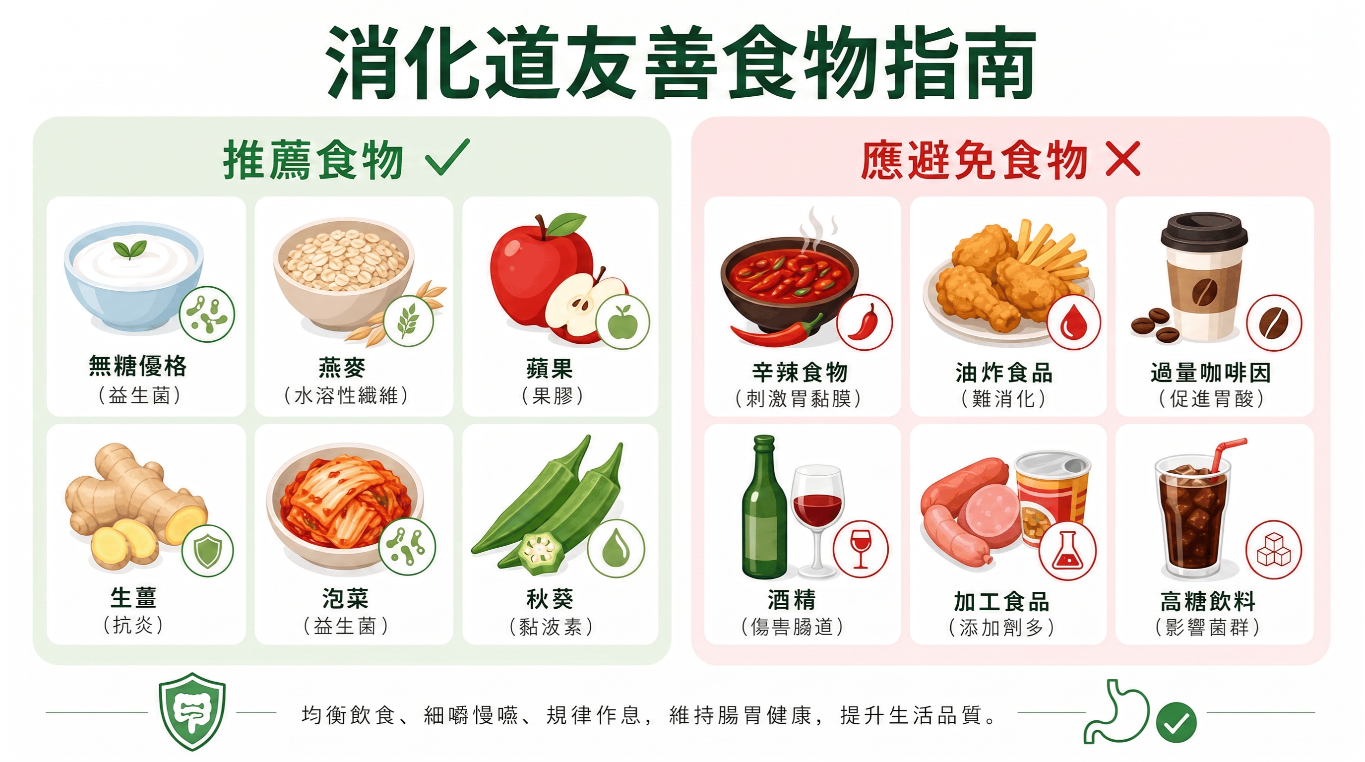 消化道友善食物指南：推薦食物 vs. 應避免食物 
