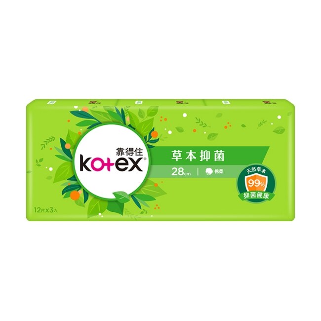 Kotex靠得住 靠得住草本抑菌28cm 12片3包 屈臣氏watsons